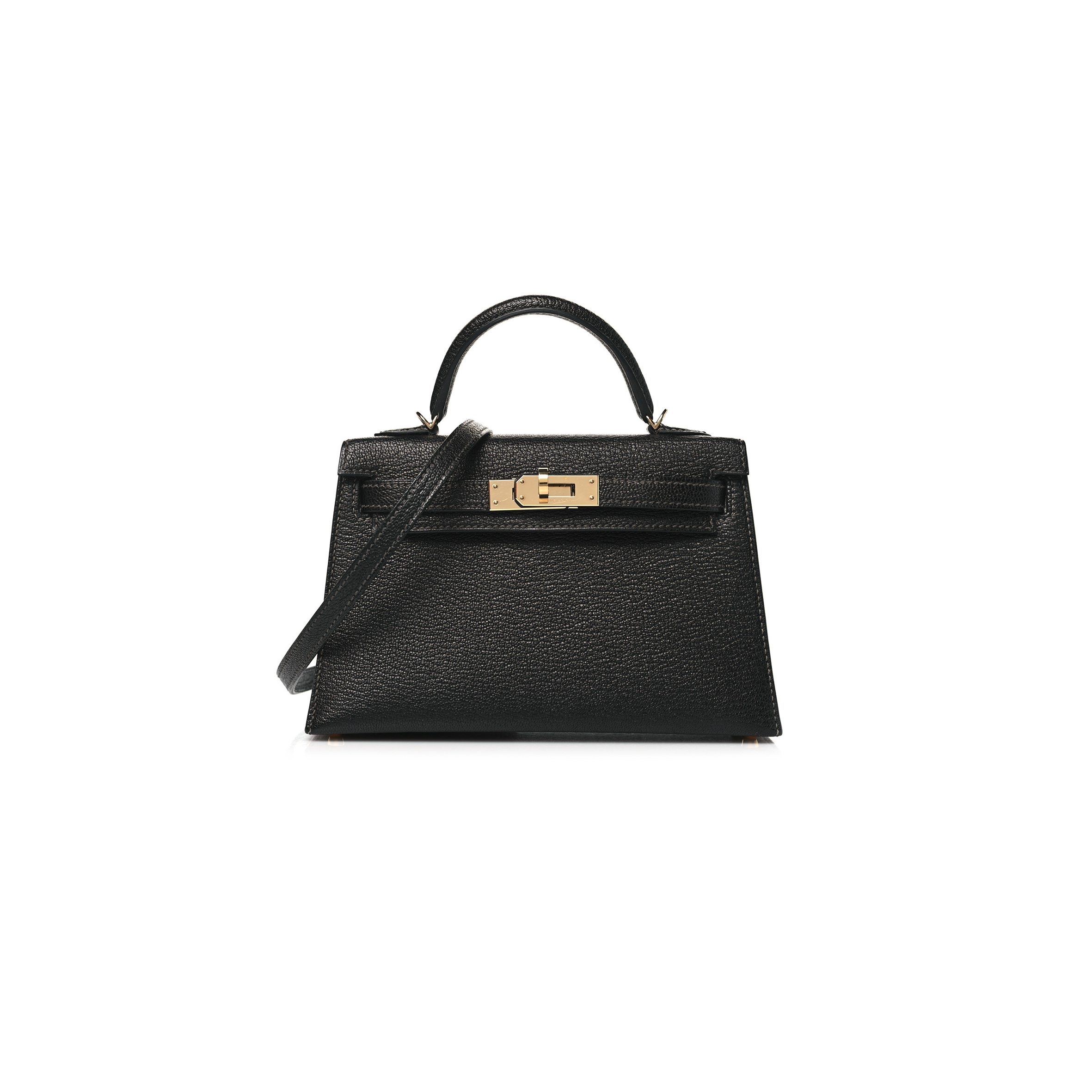 HERMÈS MASTER CHEVRE MYSORE HORSESHOE MINI KELLY II SELLIER BLACK ROSE MEXICO  (19*12*5.5cm) 